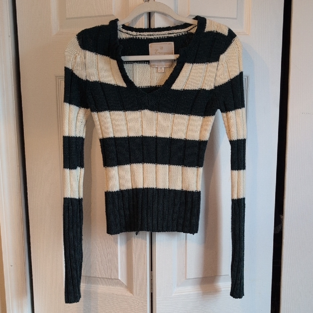 Energie Black and Cream V-Neck Sweater